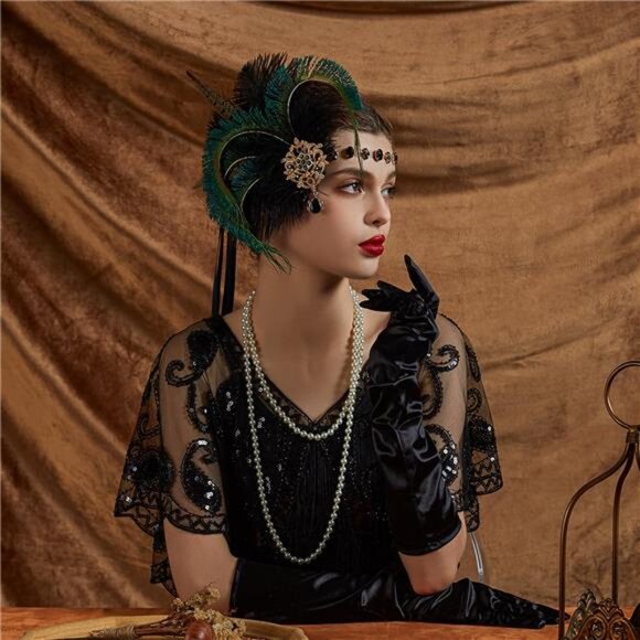 Tea Party Fascinators for Girls, Green Black - Picture 3 of 4